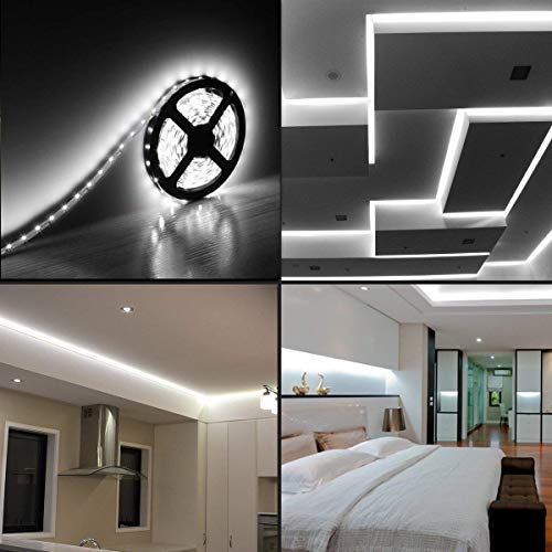 Water-Resistance IP65, 12V Waterproof Flexible LED Strip Light, 16.4ft/5m Cuttable LED Light Strips, 300 Units 3528 LEDs Lighting String, LED Tape(White) Power Adapter not Included - color: 1*16.4ft 3528 Cold White