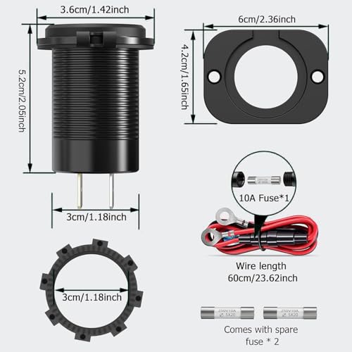 12V USB C Outlet 66W PD+QC Fast Charger Switch Voltmeter for Car Boat - size: Dual QC3.0+PD