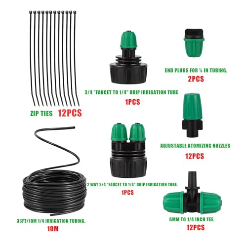 Misting Cooling System Greenhouse Misting System Automatic Garden Watering System Lock Barbed Drip Irrigation System with 1/4 inch Irrigation Tubing Mister for Patio Greenhouse Garden,Lawn. - size: Medium Drip Irrigation Kit