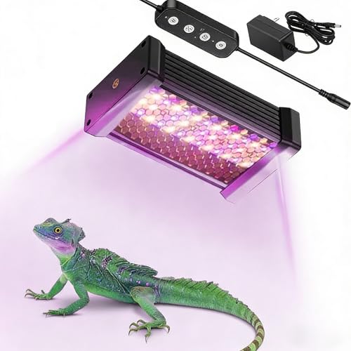 Reptile UVB Light & Heater Lamp, 5inch Aluminum UVA UVB LEDfor Rainforest and Desert Reptiles, Geckos, Chameleons and Bearded Dragons, Adjustable 6/10/12H Timer, Dimmable with 3 Lighting Modes - size: 5inch