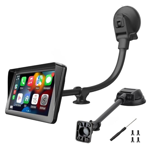 Suction Cup Mount for Carplay Screen with Scrwes, 11.8” Long Arm 360° Adjustable Aluminum Alloy Arm, Strength Windshield Dashboard Mount with 78mm Adhesive Disk for All Car Display Holder