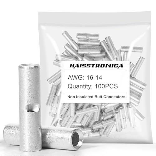haisstronica 100PCS Non-Insulated Butt Connectors AWG 16-14 Tinned Copper - size: 16-14 AWG