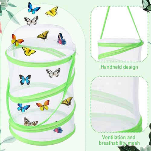 Sherr 6 Pack Butterfly Habitat Cage, 9"x11" Pop-up Mesh Butterfly Net Terrarium, Reusable Caterpillar Raising Kit, Portable Bug Catcher Enclosure for Transporting and Raising Critter (Green) - color: Green