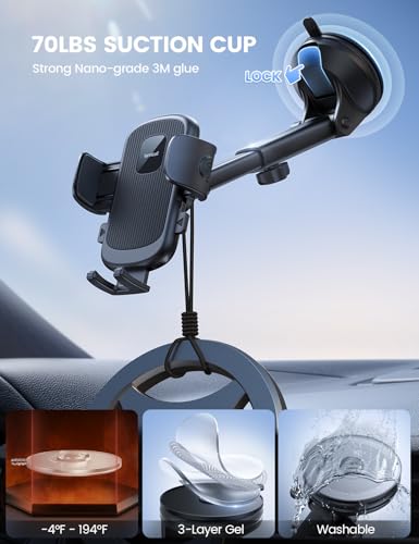 Lamicall Car Phone Holder Dashboard Vent Windshield 70 LBS Suction 3-in-1 - color: Black