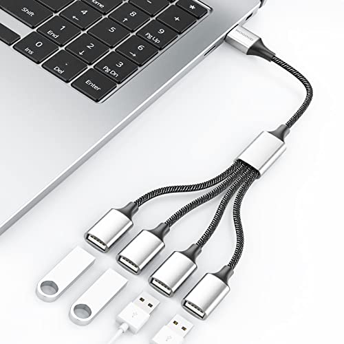 Fidioto 4USB Extention Cable,USB 1 Male to 4 Female Extension Cord Connector,Four USB Port Extender Hub,Data&Charger Power Split Adapter - style: 1 in 4 out-10in