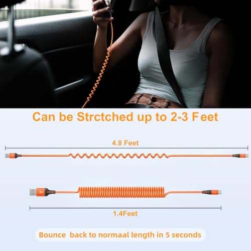USB to USB C Cable Fast Charging 60W 2Pack 3FT Coiled USB A to USB C Cable - color: Orange, size: 3FT