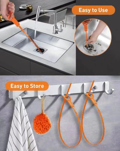 Drain Clog Remover Tool, 6 Pack with 5 Plastic and 1 Stainless Steel Drain Snakes, Hair Unclogger for Toilet, Kitchen Sink, Bathroom Tub, Shower, Sewer (6)