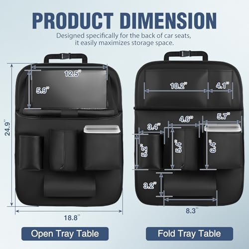 Nilight Car Seatback Organizer 1PC Black PU Leather Universal - color: Black Leather w/Tray and Bucket-1 Pc Long Size