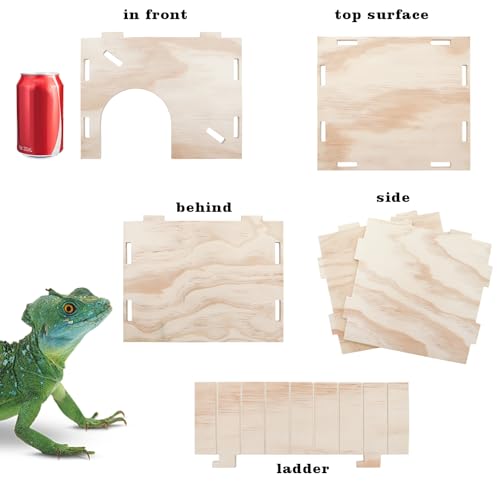 2-in-1 Wooden Hide Cave with Ramp & Basking Platform – Reptile Hideout & Tank Accessory for Bearded Dragons, Geckos, Snakes - size: Small