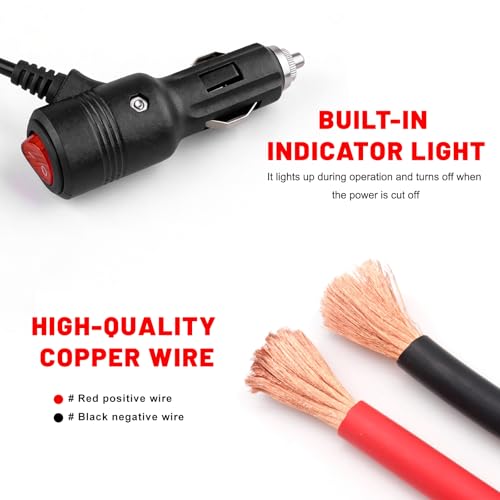 Car Cigarette Lighter Splitter, 12V 1 to 2 Auto Power Charger Port with On/Off Switch & 15A Fuse, 2-Socket Cigarette Lighter Adapter Extension Cable for Most Vehicles - color: 1 to 2