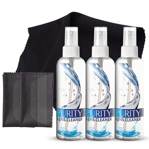Purity Eyeglass Lens Cleaner Spray Kit - 3 x 8oz Lens Cleaner Spray Bottle - style: 5 Piece Set - 3 (8oz Lens Spray) + 2 (Microfiber Cloth)