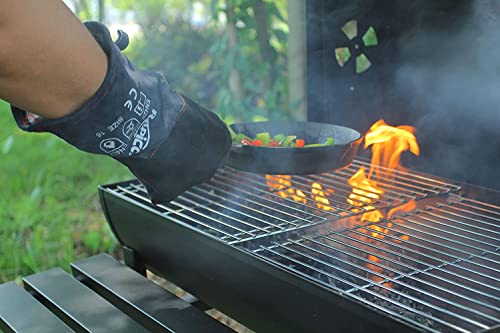 RAPICCA Fireplace Fire Pit Gloves, 932°F Fireproof Leather, 16in Dark Grey | For Wood Stove, Campfire, Charcoal, Cast Iron, BBQ Grill, Oven, Stick & MIG Welding, Forge, Dry Ice - color: Dark-grey(length 16in)