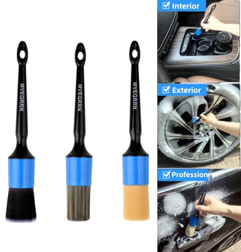 MVEQRRN 6pcs Car Detailing Brush Set,Boars Hair Detail Brushes(Blue) - color: 6pcs blue car detailing brush