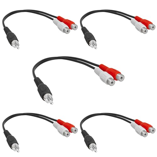 Cmple - One RCA Mono Male to Two Stereo Female Y-Cable, Plug to 2 x Jack Y-Adapter, Speaker [5 Pack] - color: 1 RCA M to 2 RCA F, size: 5 Pack