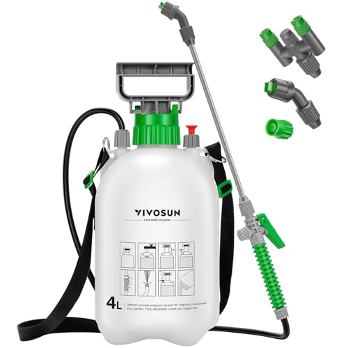 VIVOSUN 1 Gal/4L Pump Sprayer, Garden Water Sprayer for Plants, Weeds & Lawn Care, with 3 Nozzles, 50'' Long Hose & Pressure Relief Valve - size: 1.0 gal