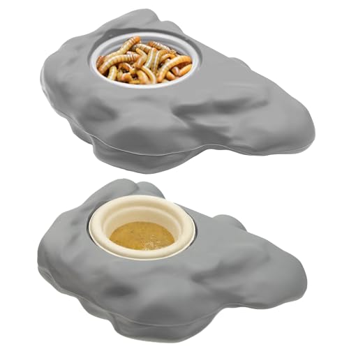 Pangea Silicone Gecko Feeding Ledge - Magnetic Mini Food Dish for Reptile Tank - 4.125" x 2.625" x 1.18" - Fits 0.5oz Cups (Gray) - color: Gray
