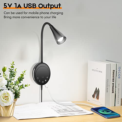 SANKEDOU LED Wall Mount Reading Light, Bedside Reading Lights, 5 Dimmable - color: Black-2P