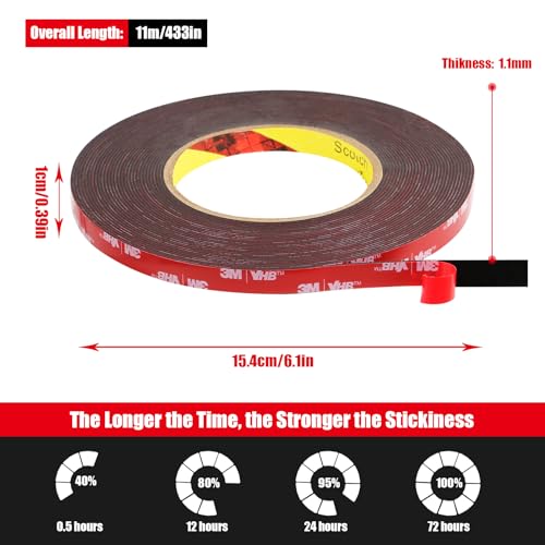 Double Sided Tape Heavy Duty, Waterproof Mounting Foam Tape, 36.5ft Length, 0.4in Width, High Temperature Resistant Adhesive Tape for Car, LED Strip Light, Office Decor, Uses VHB 5952 Raw Material - size: 0.4in x 36.5ft - 5952