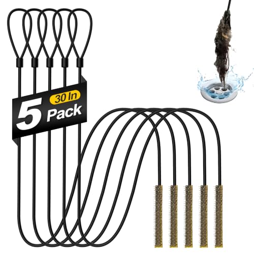 30 Inches Drain Snake Hair Drain Clog Remover, Upgraded Anti-break Metal Sink Snake with Nylon Layer, Plumbing Snake Drain Cleaner Tool for Shower Drain, Bathroom Clogs, Kitchen Sink (5 Pack)