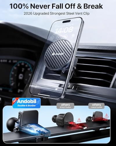 andobil for MagSafe Car Mount [20xN55 Strongest Magnet] Magnetic Phone Holder for Car Vent Stable Metal Clip 360 Adjustable Magnetic Car Phone Holder Mount for iPhone 17 Pro Max 16 15 14 13 Plus Mini - style: Vent