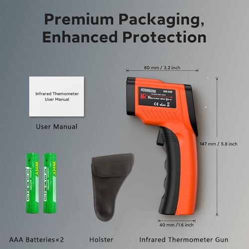 Infrared Thermometer Gun, -58°F to 1022°F, 12:1 Non-Contact | Fast Surface Temperature Reading，12:1 Non-Contact Measurement，Ideal for Cooking & Home Repairs - color: Orange/-58°F to 1022°F