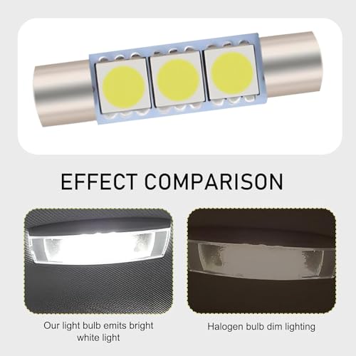 10PCS Led Sun Visor Vanity Mirror Lights, T6 DC 12V 3SMD 5050 Chips 300LM Super Bright Car Led Bulbs, 180 Degree Lighting Reading Lamp for Vanity Mirror Lights Interior Sun Visor (White)
