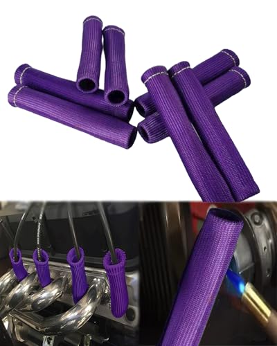 Spark Plug Wire Heat Shield Boots Protector - 8 Pack High Temp 2500 Degree Automotive Thermal Sleeve for LS1 LS2 SBC BBC Engine Motor, Universal 6 Inch Spark Plug Heat Sock, Purple - color: Purple