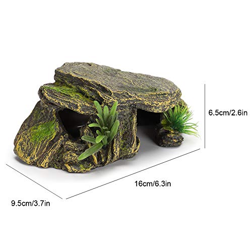 Reptile Rock Hide Cave, Aquarium Small Terrarium Hideouts Turtle Resin Habitat Basking Platform Lizard Hiding Hideaway Shelter Spiders Frog Amphibians Bearded Dragon Tank Snakes Tortoise Betta Shrimp