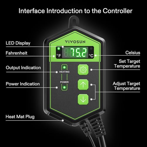 VIVOSUN Digital Heat Mat Thermostat Controller and Durable Waterproof Seedling Heat Mat 10" x 20.75" UL & MET-Certified Warm Hydroponic Heating Pad for Germination, Indoor Gardening