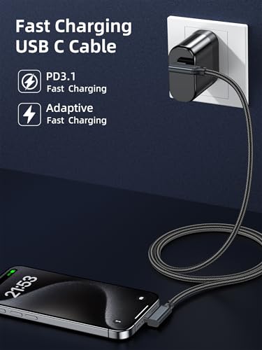 240W USB C to USB C Cable 4.9FT,PD 3.1 Type C to C 5A Fast Charging Cable Right Angle for MacBook Pro/Air,iPad Pro/Air/Mini,iPhone15/15Pro/15Plus/15ProMax,Samsung S24/S23/S22,Surface Book2,Pixel