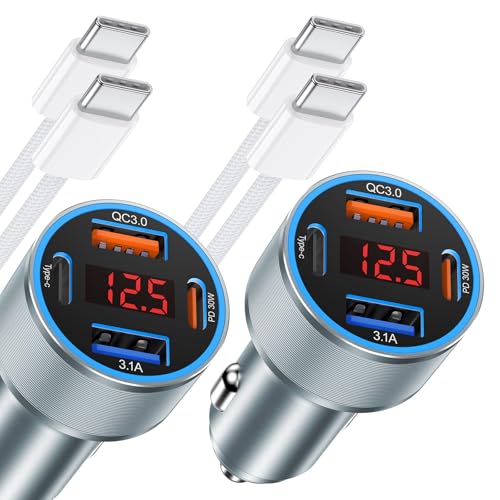 iPhone Fast Car Charger,65W 4-Port USB C Car Phone Charger with Voltmeter - color: Gray