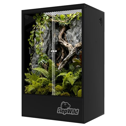 65 Gallon PVC Tall Reptile Tank/Terrarium, RepWild 24" x 18" x 36" Arboreal Reptile Habitat Enclosure with Sliding Door & Heavy-Duty Screen for Amphibians, Crested Gecko Lizard Chameleon - size: 24”W x 18”D x 36”H