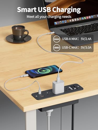 Recessed Power Strip, 6 Outlets 5 USB (3 USB-C, 15W/3A Max), 5FT Flat Plug