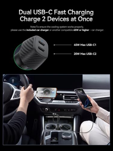 THREEKEY Magnetic Car Mount Charger Lite Qi2 25W Charging with TEC Cooling - color: Black