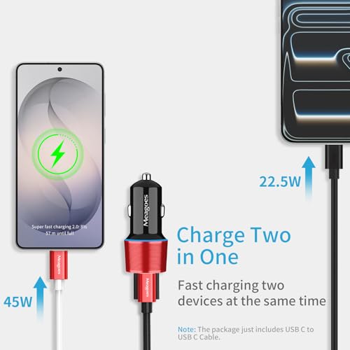 67.5W Red Car Charger USB C Super Fast Charging for iPhone 17 Pro/Android - color: Red, size: 3.3 ft