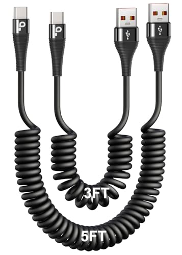 Coiled USB C Cable Fast Charging for Car 3FT/5FT, USB A to USB C Cable - color: Black, size: 3FT/5FT, style: USB A to USB C