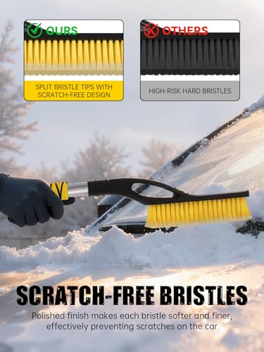 MIKKUPPA 27" Snow Brush and Ice Scrapers for Car Windshield, Yellow, 2 Pack - color: Yellow*2(with Curved Connector)