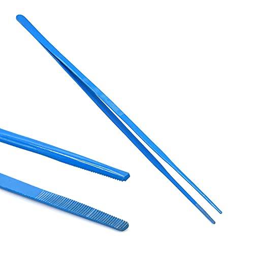 24 Inch Blue Straight Aquarium Tweezers Stainless Steel Tweezer with Blue Protection Coating Against Rust Long Reptiles Feeding Tongs for Aquatic Plants Lizards Spider Snakes