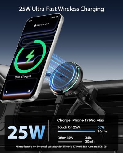Tough On Qi2.2 25W for MagSafe Car Mount Charger, Wireless Car Charger