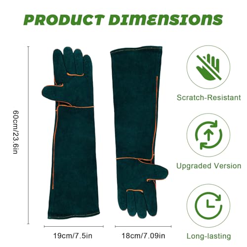 23.6 Inch Cowhide Reptile Handling Gloves, Bite Proof and Puncture Proof Arm Protection for Iguana Snake Falcon