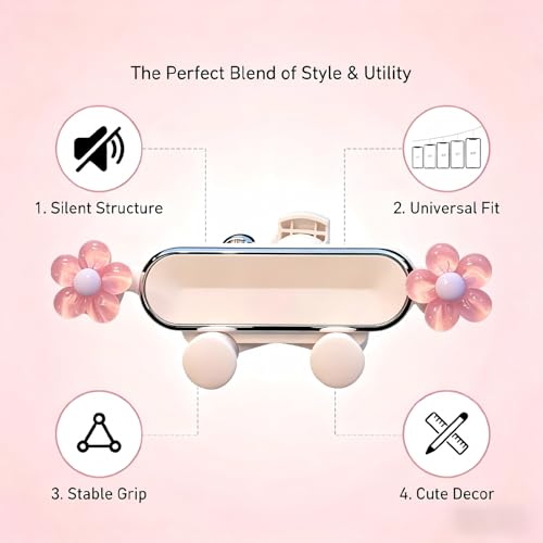 Car Air Vent Phone Holder, Pink Flower & Cloud Design Cute Car Phone Mount, 5.31" x 1.97" 360° Rotatable Adjustable Vent Phone Bracket, Universal for Most Cars, SUVs, Trucks (Style C) - size: 1 PC #Style C