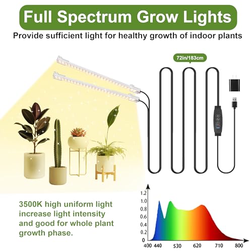 8.6'' LED Grow Light Strips, Full Spectrum 3500K Grow Lights for Indoor Plants, 2 Head with 3/9/12H Timer, 10 Dimmable Levels, Suitable for Seedling, Succulent, Plant Shelf and Greenhouse, 1-Pack - color: 2 Head 1 Pack