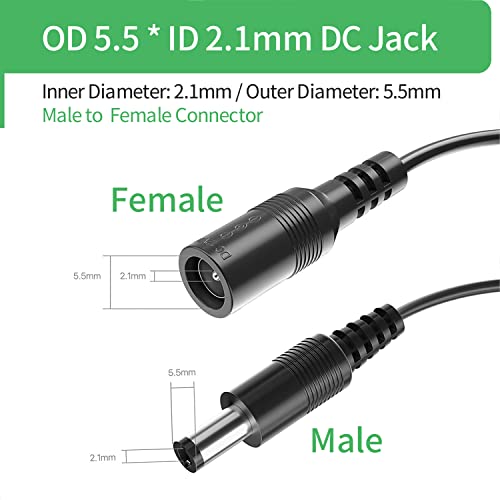 12V/24V DC Power Extension Cable 5.5mm x 2.1mm 10FT 2Pack, Black - size: 10FT