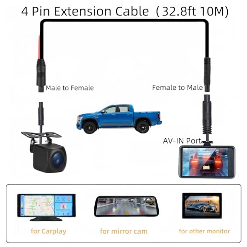 4 Pin 32.8Ft Dash Cam Rear View Backup Camera Male to Female 4PIN Cable Reverse Car Recorder Video Cable Extension Cord (4-pin32.8ft) - size: 4P-32.8ft
