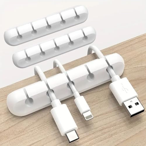 3-Pack Multifunctional Cable Organizers with 5 Slots | Durable USB Wire Management Clips for Home, Office, and Car -White - color: White