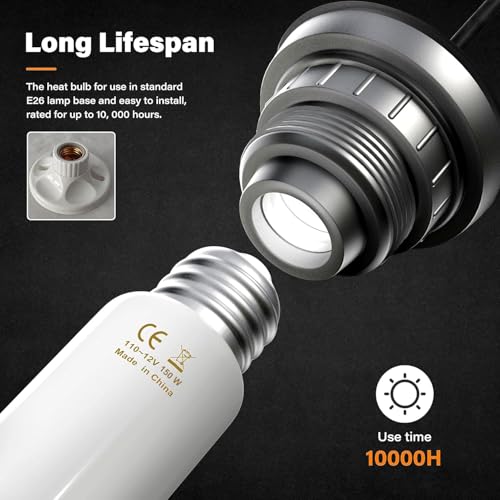 YSSOA 150W Ceramic Heat Emitter, Reptile Heat Bulbs, Ceramic Heat Lamp for Reptiles, Amphibian, Chicken, Dog, Cat, 1 Pack, White - color: 1 Pcs (White), size: 150 Watts