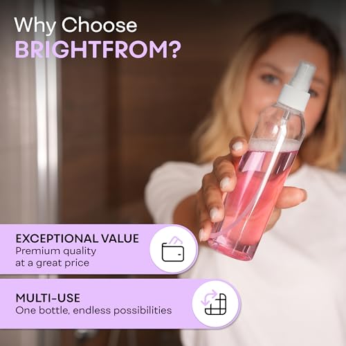 BRIGHTFROM Fine Mist Spray Bottles 8 oz, Empty Refillable Containers - Essential Oils, Disinfectant Spray, Water - Pack of 3