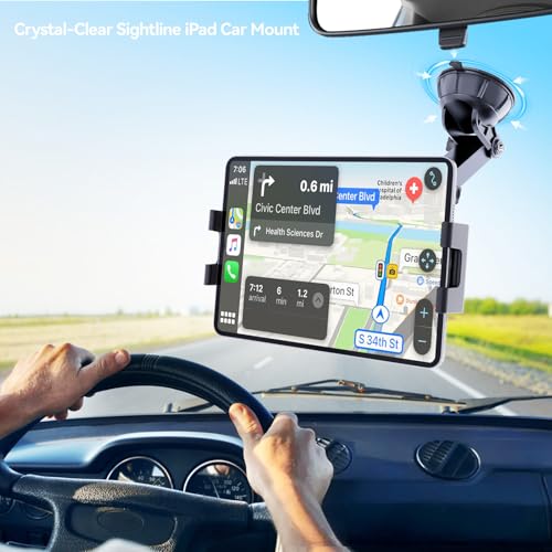PLDHPRO Tablet Holder for Car Dashboard & Windshield, Suction Cup iPad Mount for Truck, Fits 5.5-14.6" iPad Pro Air Mini Galaxy Tab Fire HD, 360° Rotation, 6.3" Telescopic Arm - size: Telescopic Arm: 6.3 inch