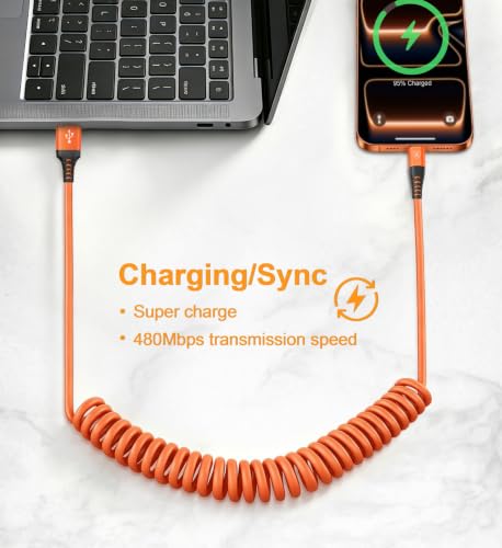 USB to USB C Cable Fast Charging 60W 2Pack 3FT Coiled USB A to USB C Cable - color: Orange, size: 3FT