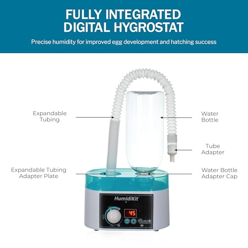 HumidiKit™ with Digital Hygrostat - Auto Humidifier with 1L Water Bottle - Humidity Controller for All Types of Eggs - Automatic Humidity System Compatible with Most Incubators